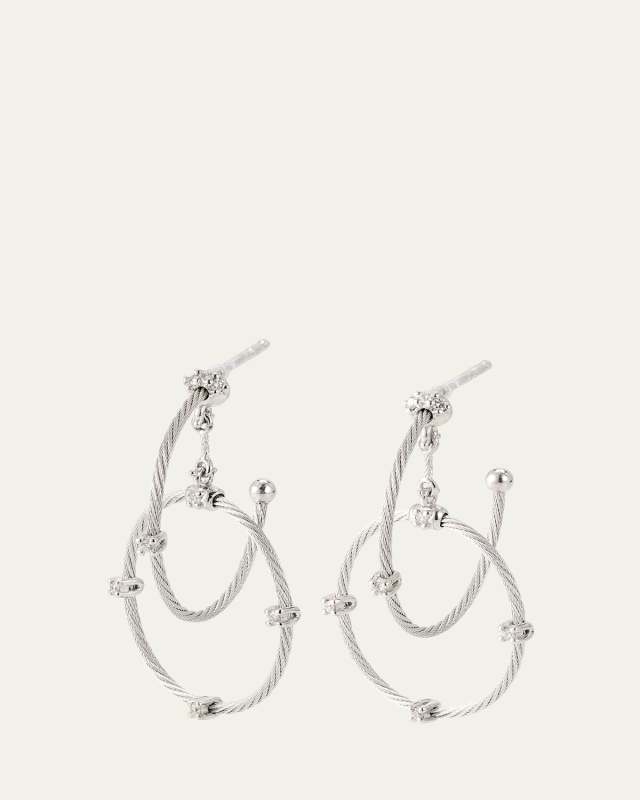 18K White Gold Diamond Link Earrings, 28mm